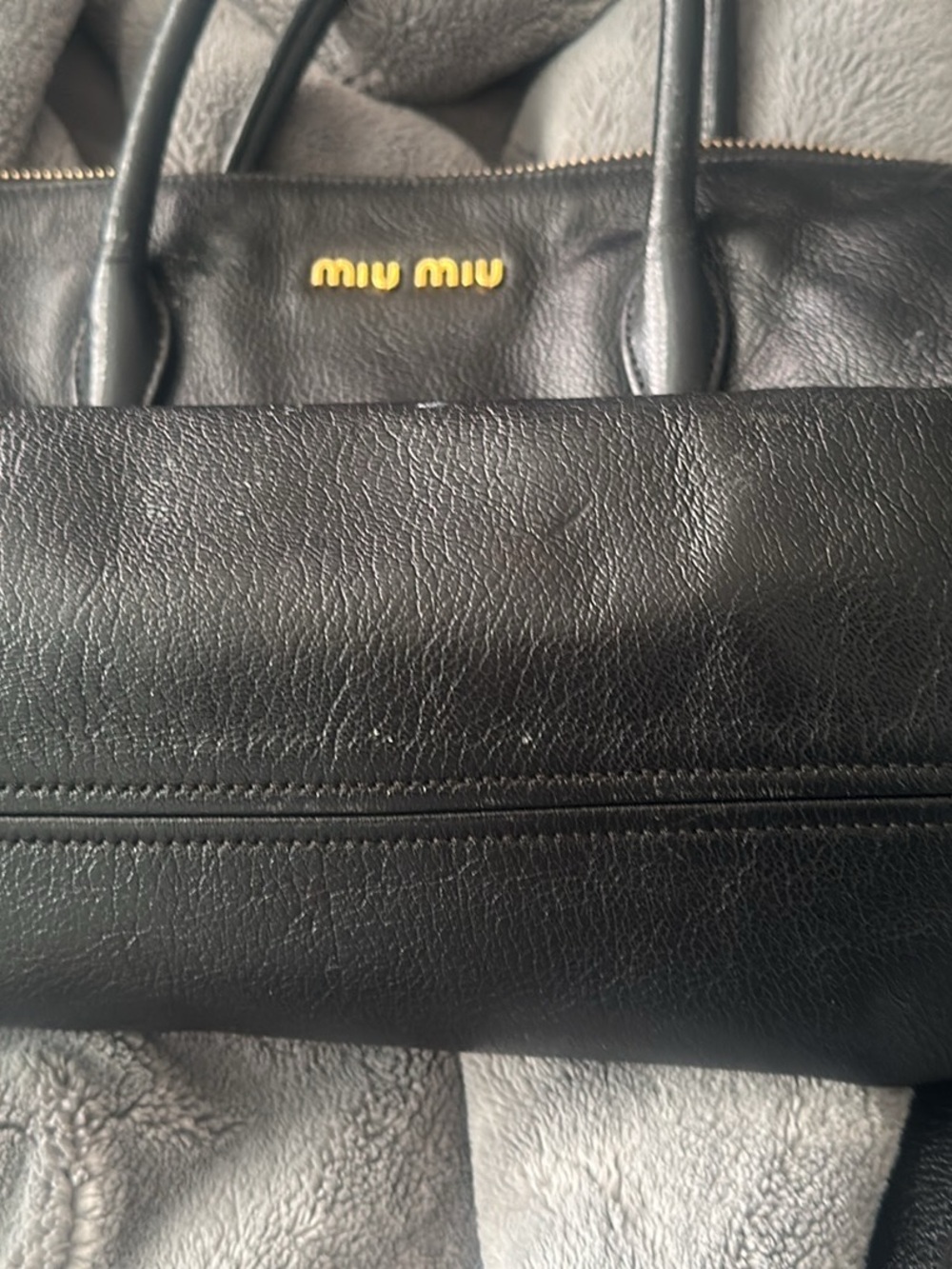 Miu Miu Black Leather Shoulder Bag with Gold Hardware